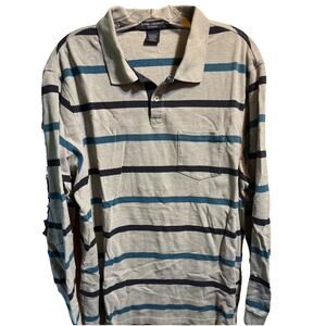Daniel Cremieux Classics Gray Navy Striped Rugby Polo Shirt XL Classic Fit